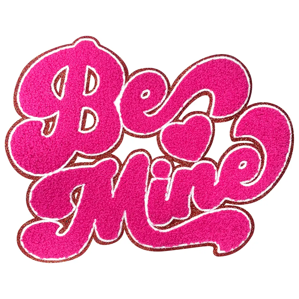 Chenille Embroidered Iron-On Patches with Glitter Edge, Valentine's Day DIY Applique Embellishments for Clothing, Backpacks, Embroidery Craft Supplies, Appliques Embellishments