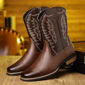 YF Western Cowboy Men's High Top Embroidered Leather Boots