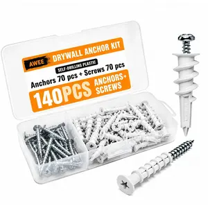 140Pcs #8 Self Drilling Drywall Anchorswith Screws Kit, Heavy Duty Dry Wall Anchors forHanging Sheetrock, 70 Self-Tapping PlasticDrywall Hangers 70 Sheet Rock Screws, MountingHardware -75LB