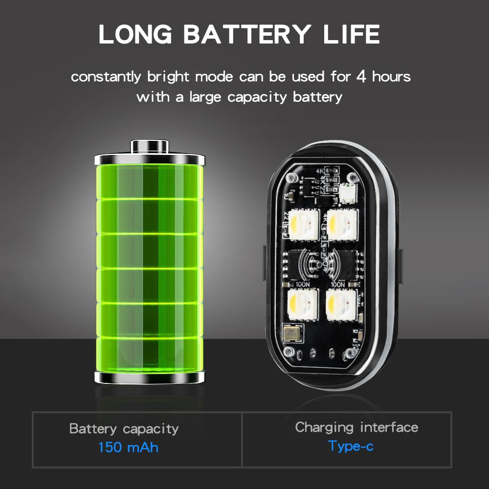 Upgraded 4PCS Wireless LED Strobe Lights for Car, Interior Car Lights with Remote Control, USB-C charging Warning Light for Car Motorcycle Drone Bike Decor