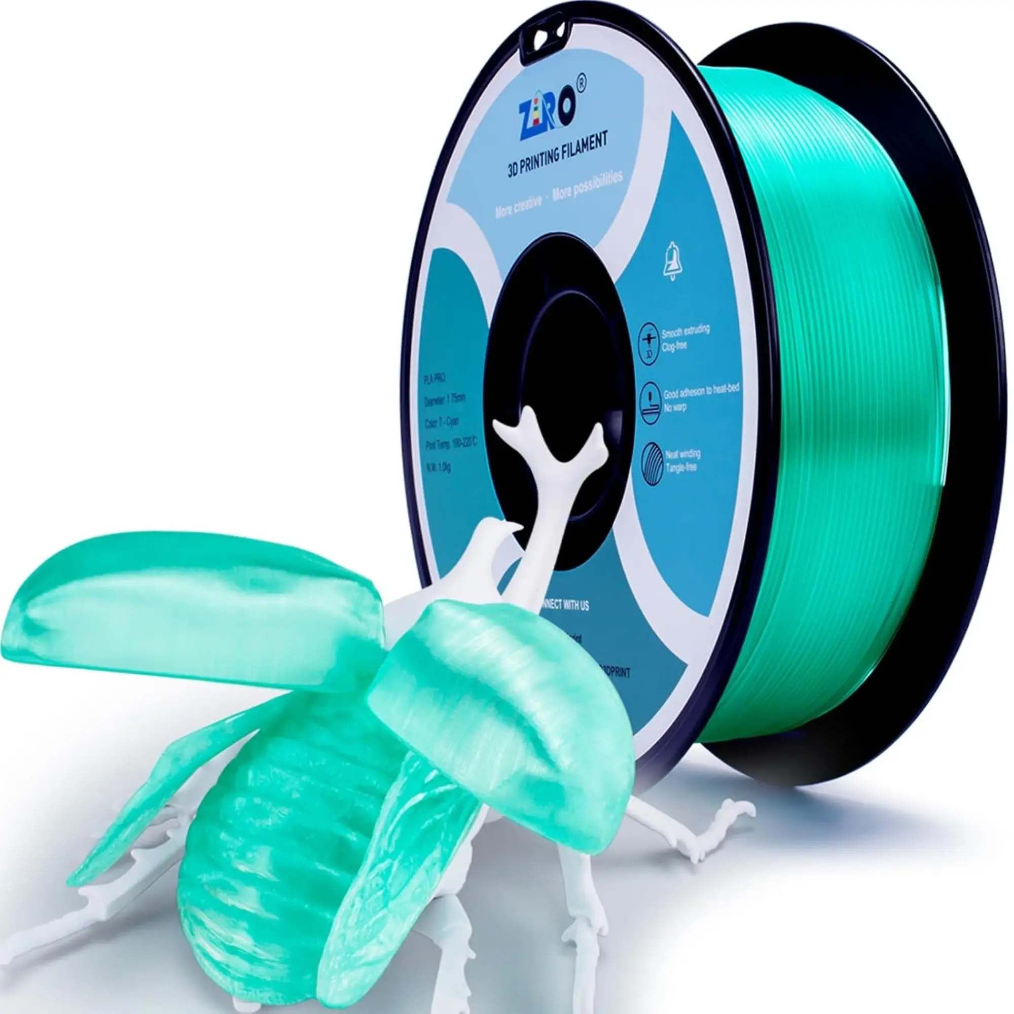 Ziro Transparent PLA PRO 3D Printer Filament, 1.75mm Biodegradable Eco-Friendly 3D Printing Supplies, 0.03mm Precision, High Printability, 50-60°C Bed Temp, Model Compatibility, Functional Prototypes & Decorative Objects, Models, Consistent Prints