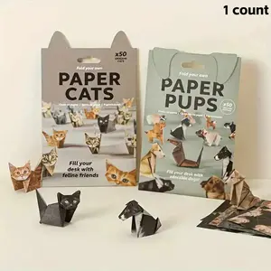 Complete Paper Cat Dog Folding Adult Kit&Step by Step DIY 3D Paper Craft Kit, including over 50 folded dog and cat models, origami booklet - Home and office decorative art event (no glue required/easy to assemble)