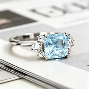 Women’s Vintage Non-Natural Crystal Ring - Fresh Copper Band, Micro-Set Cubic Zirconia, Imitation Blue Sapphire, Index Finger Style engagement valentine
