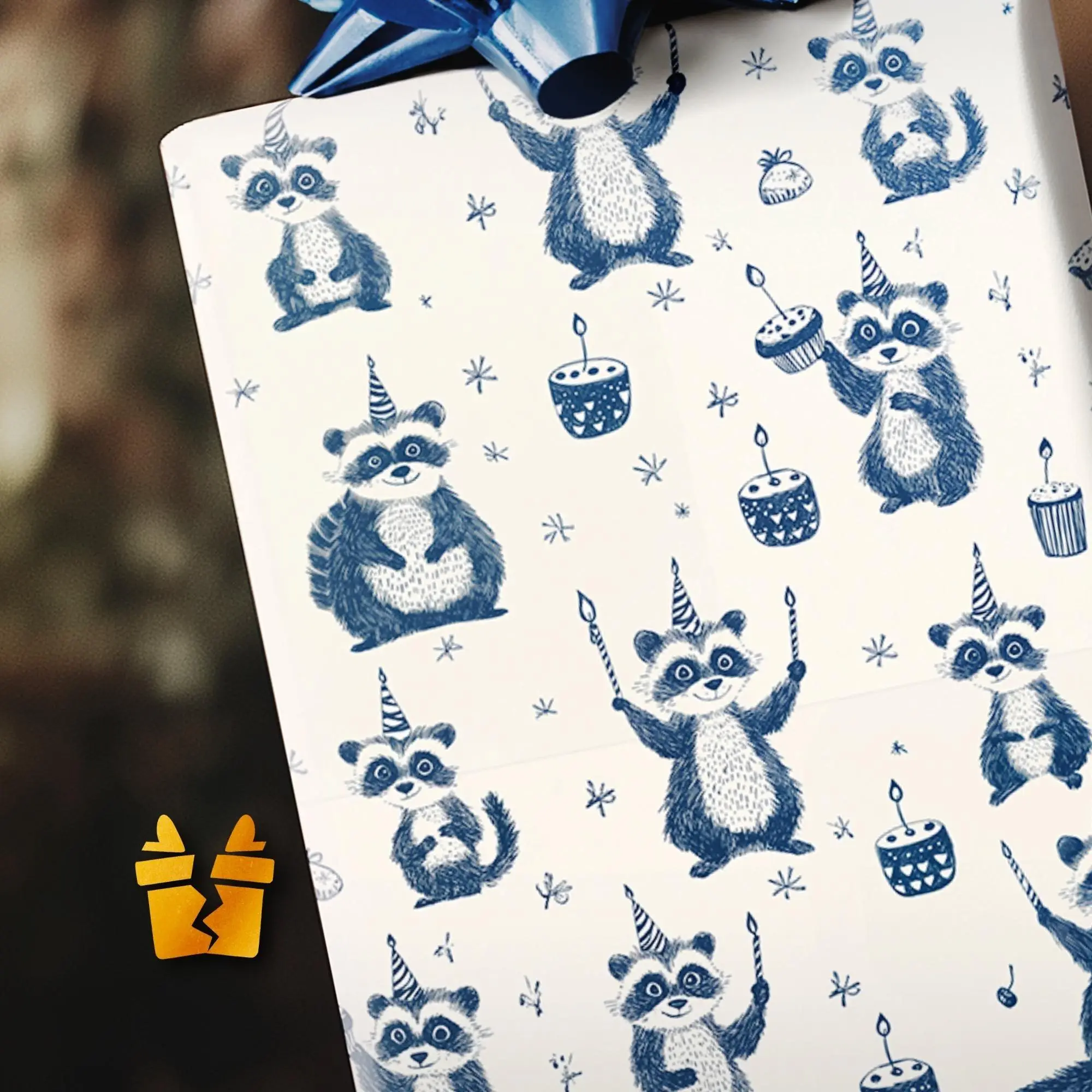 Raccoon Birthday Wrapping Paper, Funny Trash Panda Woodland Animal Gift Wrap