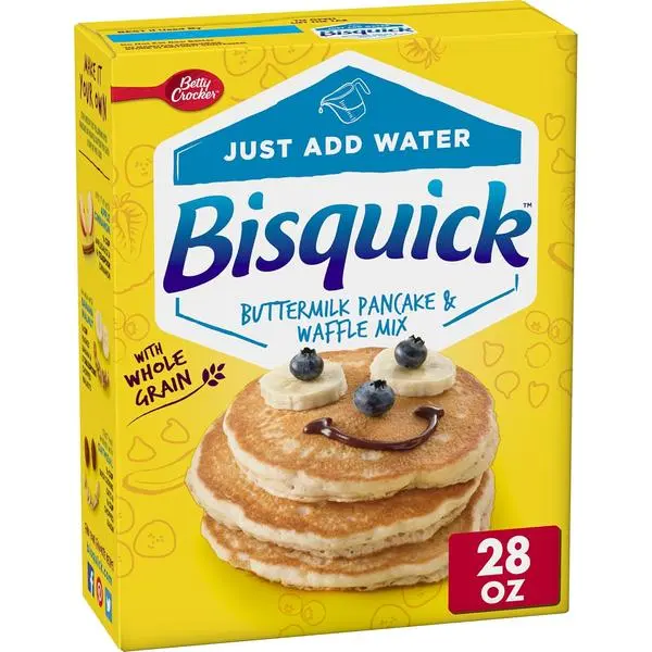 Betty Crocker Bisquick Buttermilk Pancake and Waffle Mix, Made with Whole Grain, Just Add Water, 28 oz