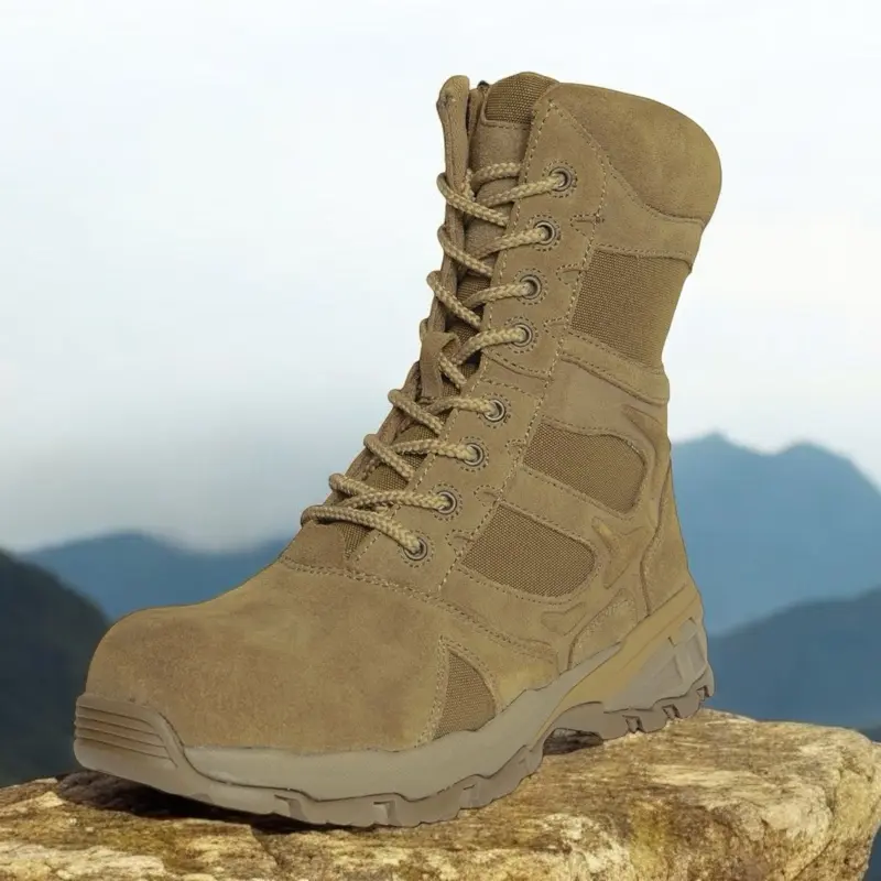 Rothco 8-Inch Forced Entry Composite Toe Tactical Footwear - Men's Closed Leather Work & Safety Boots with Side Zip, Coyote Brown, Oil Resistant Work & Safety Footwear