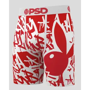 PSD Mens Playboy - Red Tags Boxer Brief - Standard Length 7 Inch Inseam, Soft and Breathable Poly Blend Fabric