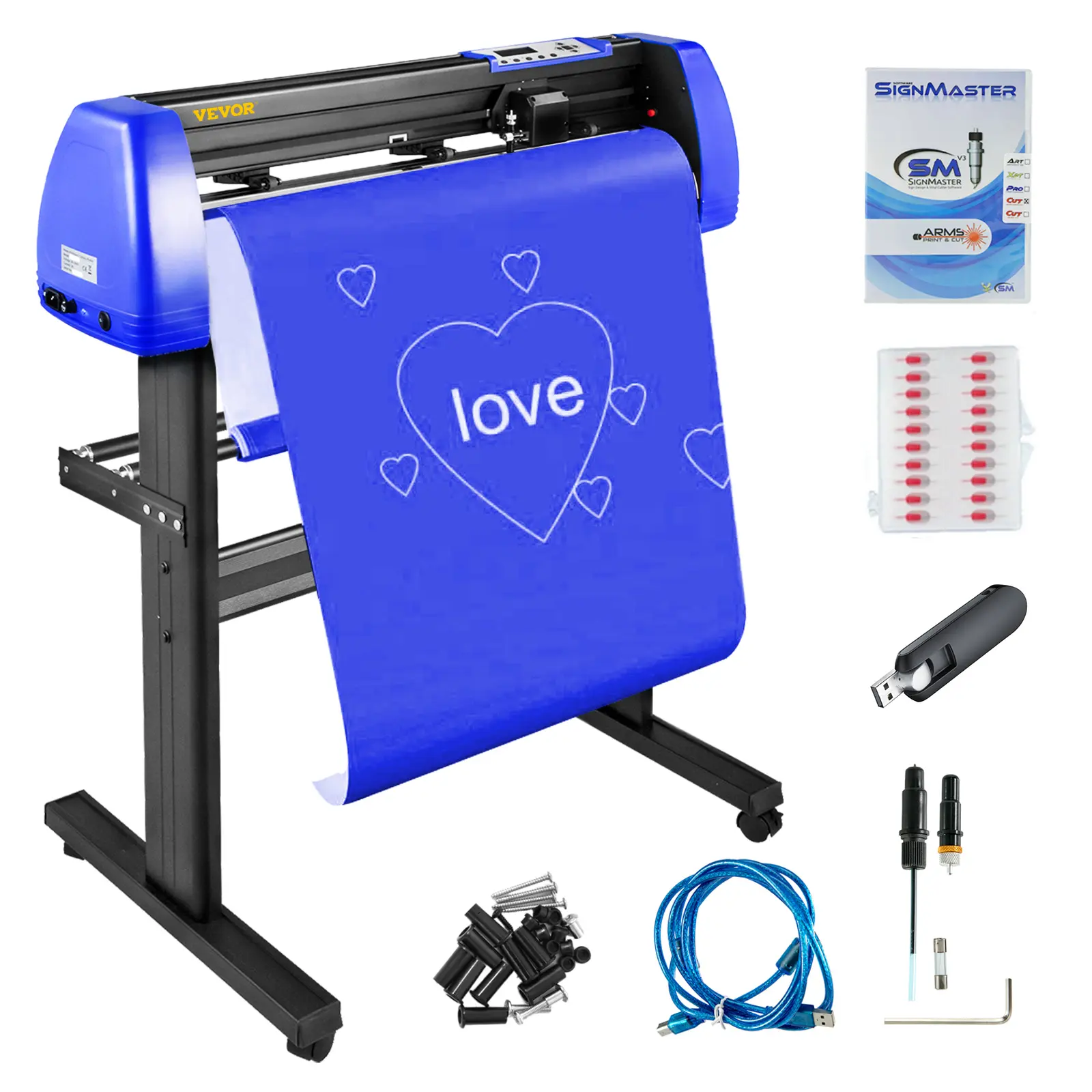 【Summerfinds】VEVOR Vinyl Cutter 28" Vinyl Cutter Machine with 20 BladesMaximum Paper Feed 720mm Vinyl Plotter Cutter Machine with Sturdy Floor Stand Adjustable Force and Speed for Sign Making