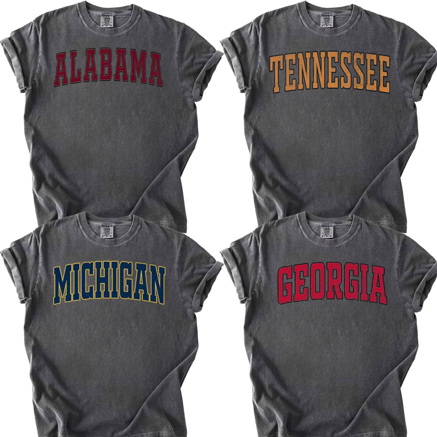 Comfort Colors Pepper Vintage Varsity T-Shirt – Distressed College Athletic Tee, Unisex Classic Fit Cotton Shirt, Retro Campus Style