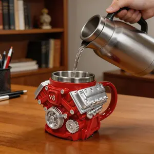 Aesthetic Industrial V8 Block Coffee Tumbler - 10oz Heavy-Duty Stainless Steel Reusable Travel Drinkware Cup, Unique Cool Gadget Gift for Him living room