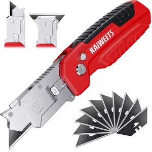 Utility Knife Scraper, Retractable Design, 2-in-1 Folding Box Cutter with Blade Storage, Heavy Duty Zinc Alloy Body, Folding Knife, EDC Tool for Home, Office,SK2 Black Blades replacement