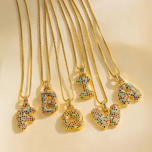 Initialnecklace Color Letters Necklace Necklace Stack,Micro Zirconia 26 Alphabet Pendat Necklace,Dazzing Sparkle bubble letter necklace hip hop Colorful Initial Choker Necklace Bling Stylish Accessory Sparkling Rhinestones Chains Exquisite Jewelry Gift