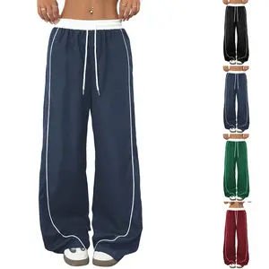 Yeokou Womens Parachute Pants Y2K Wide Leg Cargo Sweatpants Drawstring Waist Jogger Pants with Pockets