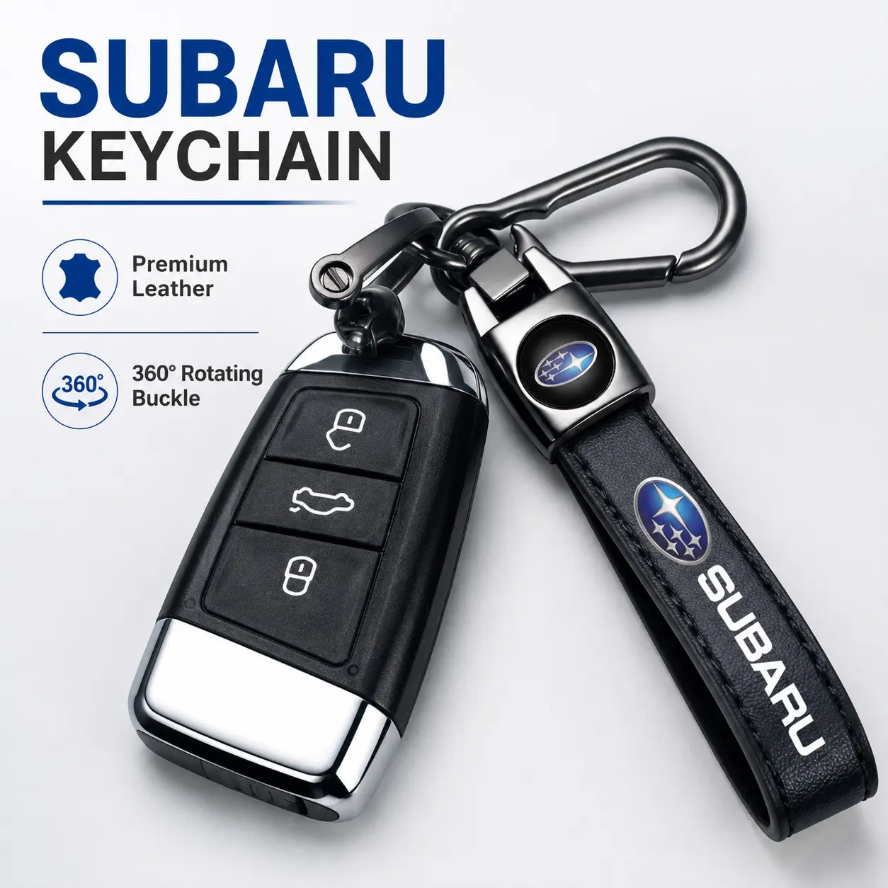 Genuine Leather Car Key Chain for SUBARU Ascent BRZ Crosstrek Forester Impreza Legacy Outback WRX STI XV Keychain Key ring Accessories for Man and Woman Family Present Black