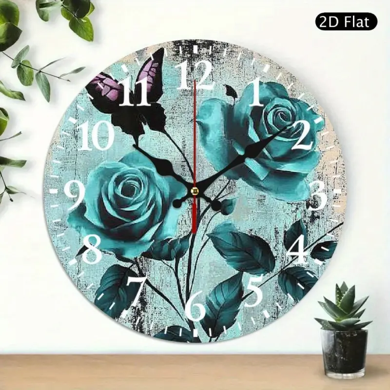 10inch Gothic Rose Butterfly Wall Clock (Silent Movement) - Elegant Acrylic Round Clock, suitable for living room, bedroom, kitchen, home office - Decorative timepiece, Flower Design, 2D flat design
