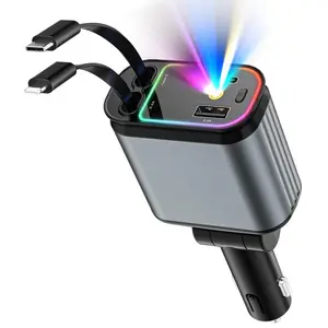 【2025 New Starry Sky 】4 in 1 Retractable Car Charger,High-Speed USB C Adapter with Lightning Cable and Dual Charging Ports for iPhone， iPad, AirPods, Samsung Galaxy ,   Cellphone car roof Smartphone Electronic