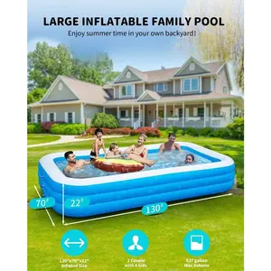 Extra Large Inflatable Swimming Pool With Pump,130"X72"X22" Big Outdoor Blow Up Inflatable Pool For Adults, Full Size Family Swimming Pools For Backyard Home Garden Lawn Indoor Outdoor