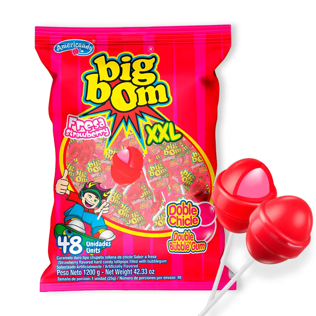 Americandy Lollipops Strawberry - 48 CT Sweet Candy Snack Bonbon