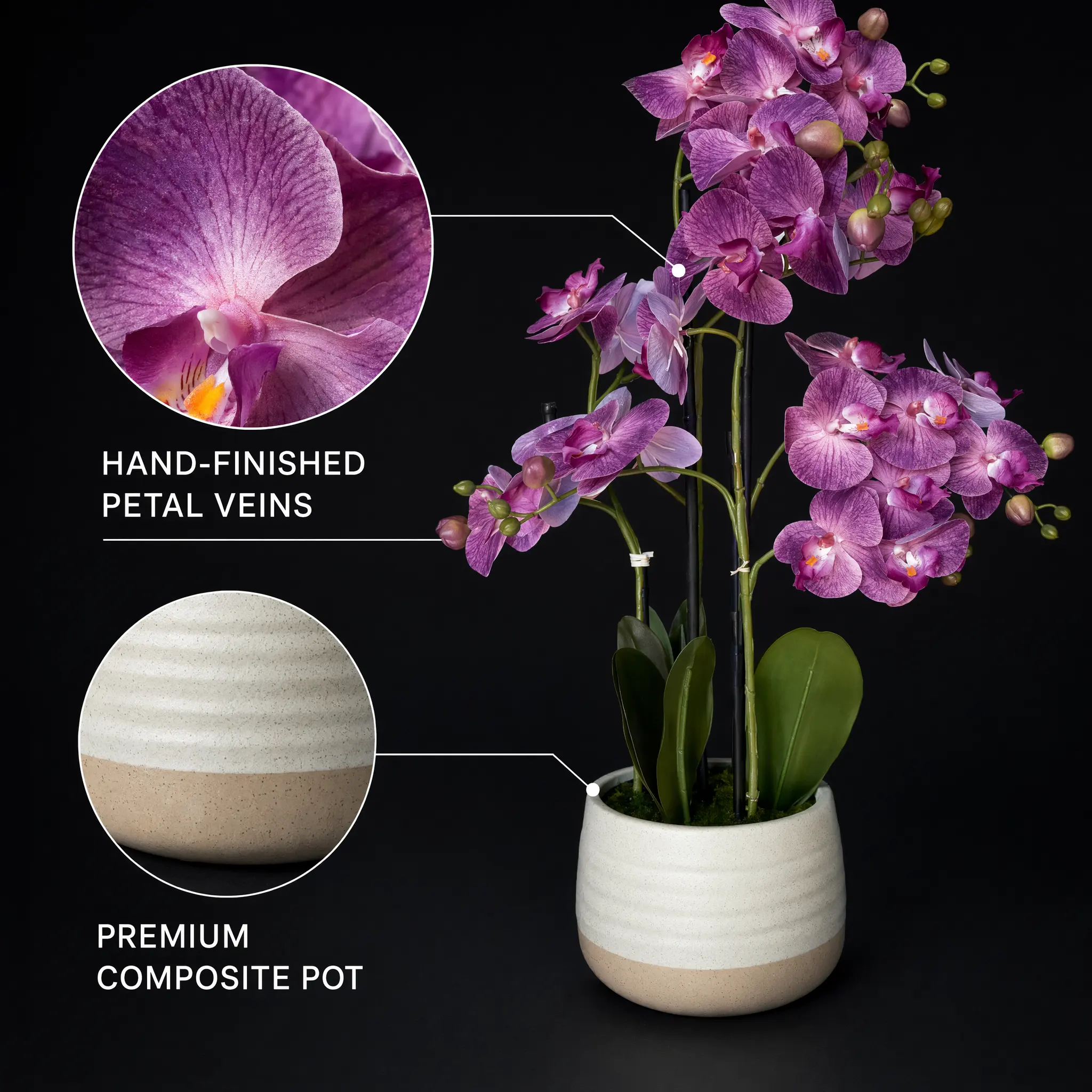 Realistic Purple Artificial Orchid in Pot - No-Water Fake Decorative Flower, Elegant Home Decor for Bedroom, Office Desk, Father's Day Gift