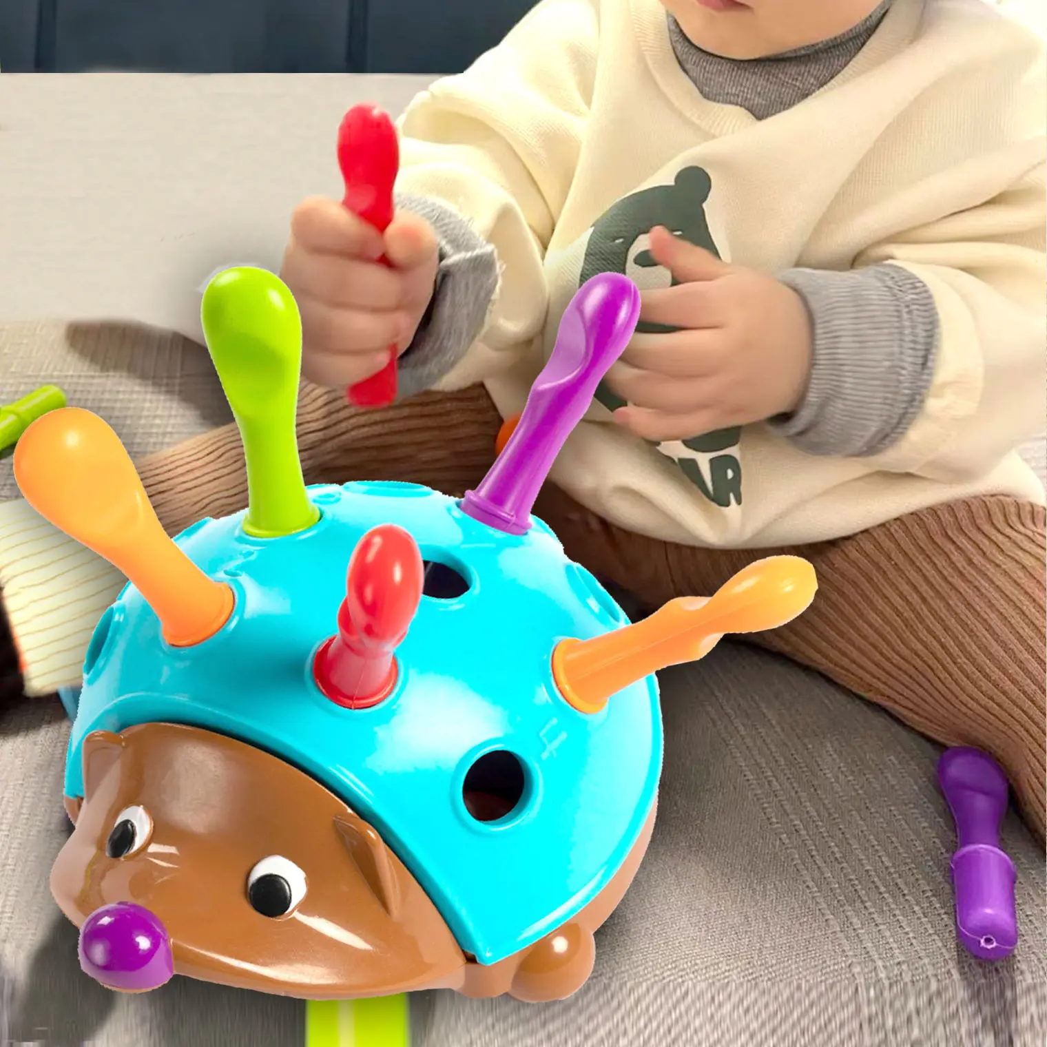 Children's Building Block Hedgehog Toy, Educational Toy for Infant Fine Motor Skills, Concentration & Hand-Eye Coordination Development