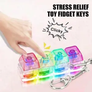 Portable Anti-Stress Keyboard Fidget Toy,Smooth Button Detail Stress Relief Anxiety Relief Focus Boost Sensory Play Mechanical Keyboard Cube Key Button Fidget Keychain For Office School,Birthday Holiday Party Gift