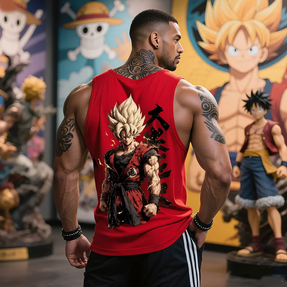 Dragon Ball DBZ Goku Saiyan Unisex Summer outfits men streetwear 80s 90s graphic tees cotton Anime tank tops men gifts Fabric Menswear