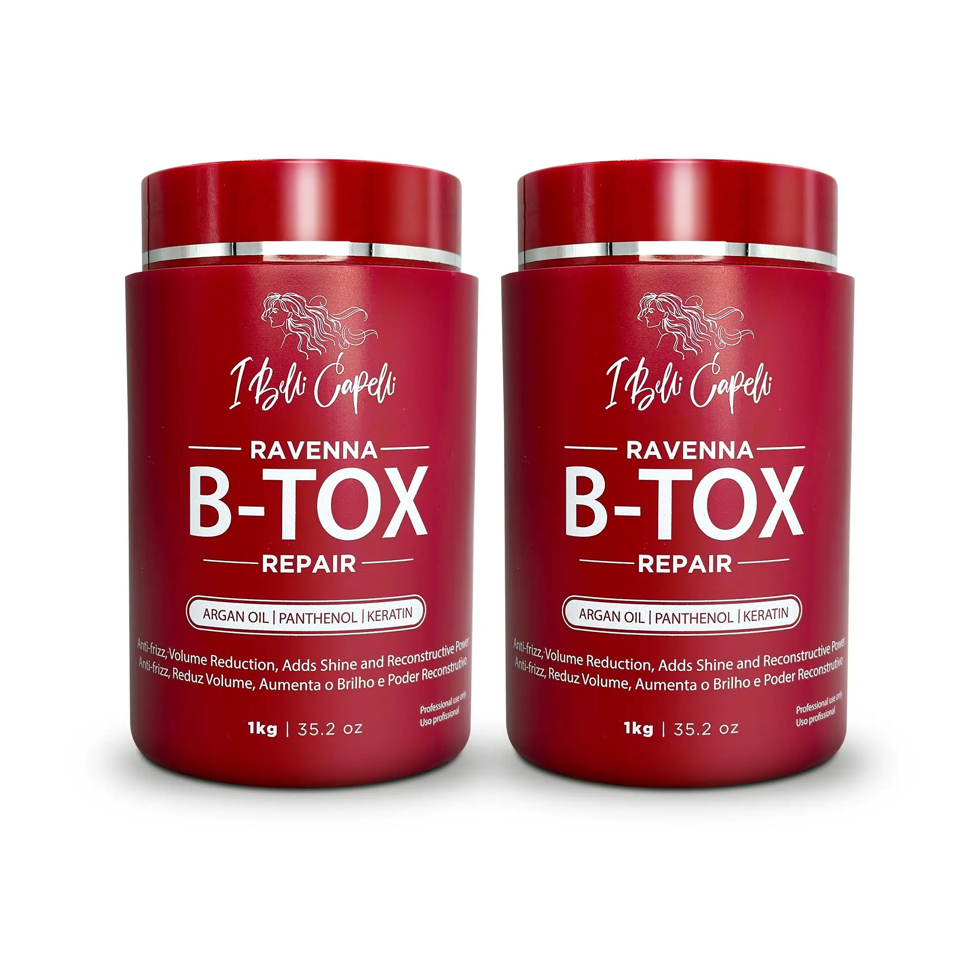 I Belli Capelli Ravenna B-tox Argan Oil Hydrating Hair Mask Kit, Ultra-Nutritive Keratin Blend Nourishing Treatment, Anti-Frizz Solution for Normal Hair (2x1kg/2x35.02 oz), Nourishing Hair Treatment