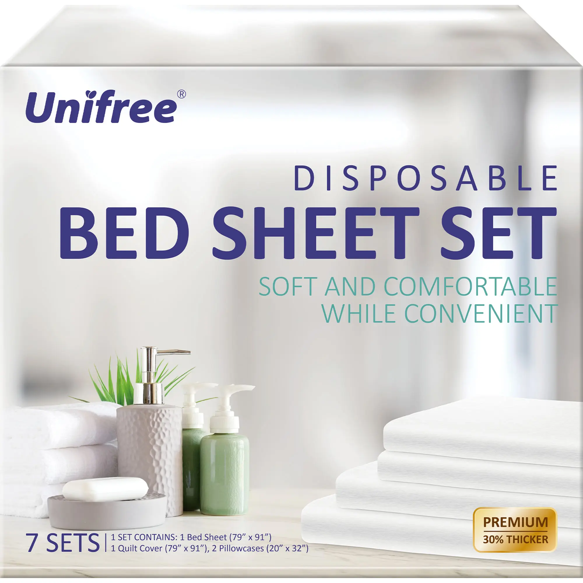 Unifree 7 Sets Disposable Bed Sheets Travel Sheets for Hotel, Portable Bedding Cover Bedspread, Disposable Bedding Set with 79"X 91"Bed Sheet and Quilt Cover, 2 Pieces 20"X32" Pillowcase, Bedsheet Set, tiktokshopsummersale