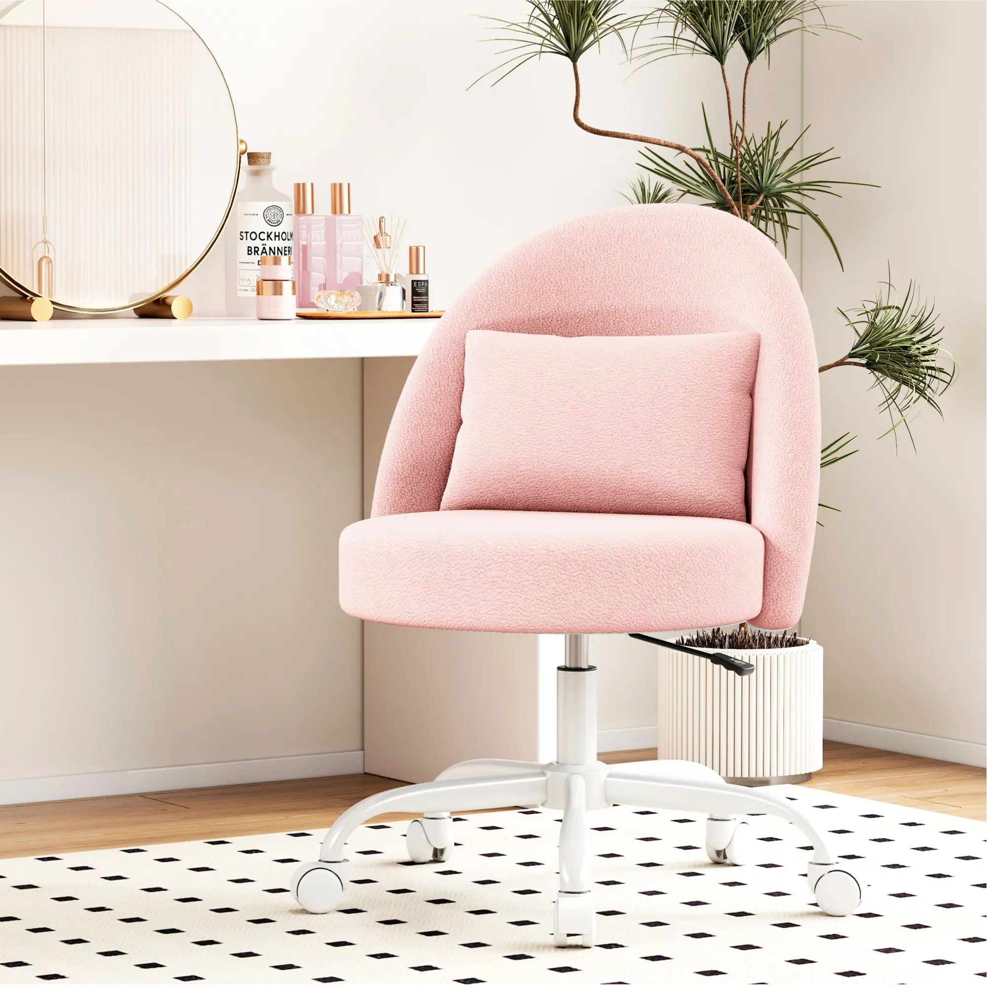 Misolant Adjustable Swivel Dressing Chair with Cushion, Soft Seat Cute Style Makeup Chair, Home Office Padded Desk Chair, Cute Armless Chair  MI6173