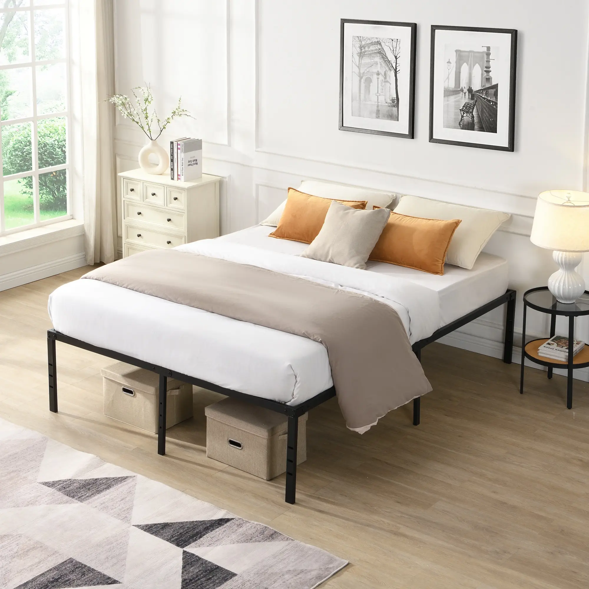 Metal Bed Frame Twin/Full/Queen/King Size Bed Frame, Heavy Duty Metal Platform Bed Frame, 15.9" Underbed Storage, Headboard Compatible, Quick & Easy Assembly, No Noise, 1000lbs Capacity, Black