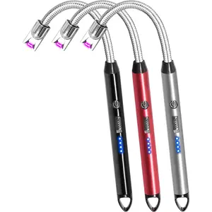 3 Pack 360° Flexible Neck Electric Candle Lighter, USB-C Rechargeable Plasma Arc Lighter, Windproof Flameless Long Lighter with Metal Body for Candles, BBQ