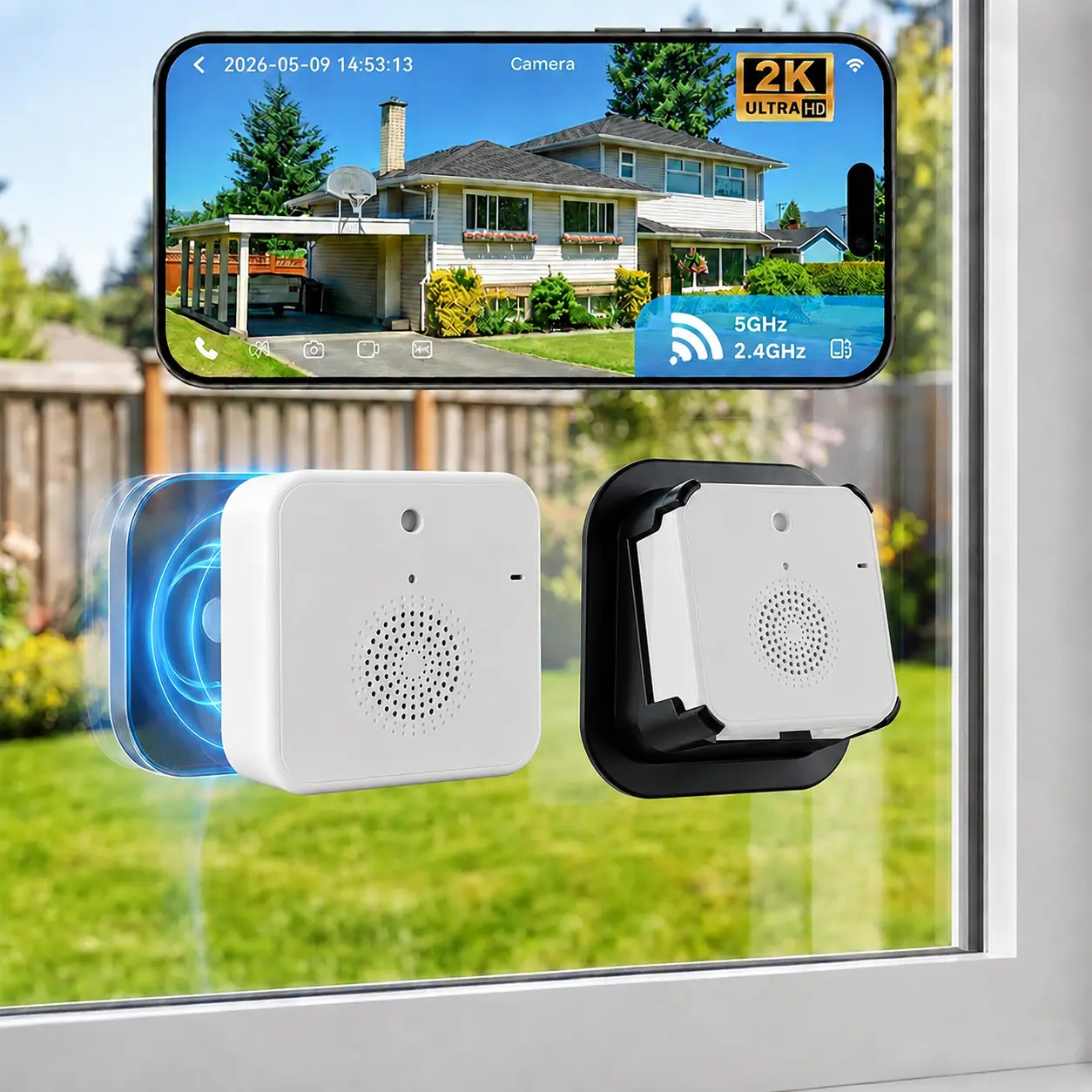 Window Camera Security for Home, 4MP 2.5K Wireless Magnetic Smart Home Gadgets, 6S Pre-Roll, Dual-Band 5G/2.4GHz WiFi Indoor Cam, Anti-Glare Color Night Vision, AI Human&Motion Detection, No-Drill Setup, Micro SD Compatible