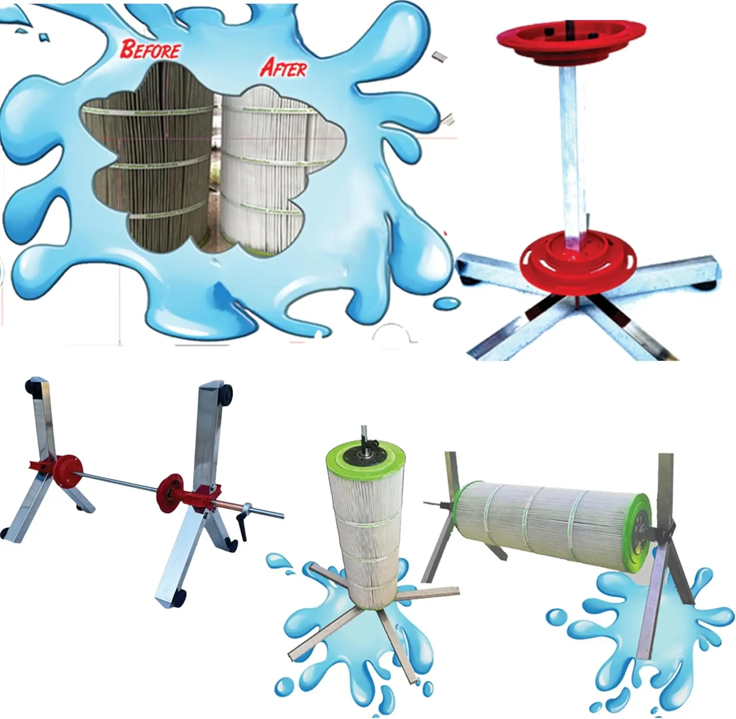 SpinDoc Elite Filter Cleaning Stand Cleaner for 2 & 3 inch Swimming Pool cartridges.  Works with 4 & 6 inch with adapter sold separate.  Tornado Spinner Action Maintenance Pump Equipment Above in ground Solar Cover Salt Systems or Chlorine