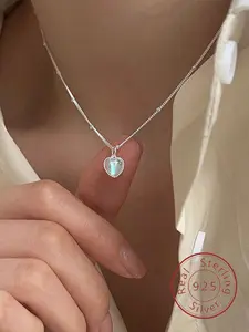 S925 Sterling Silver Gradient Colorful Moonstone Heart Necklace for Women, Anti Allergic Jewelry, Perfect for Giving As a Gift to Girlfriend