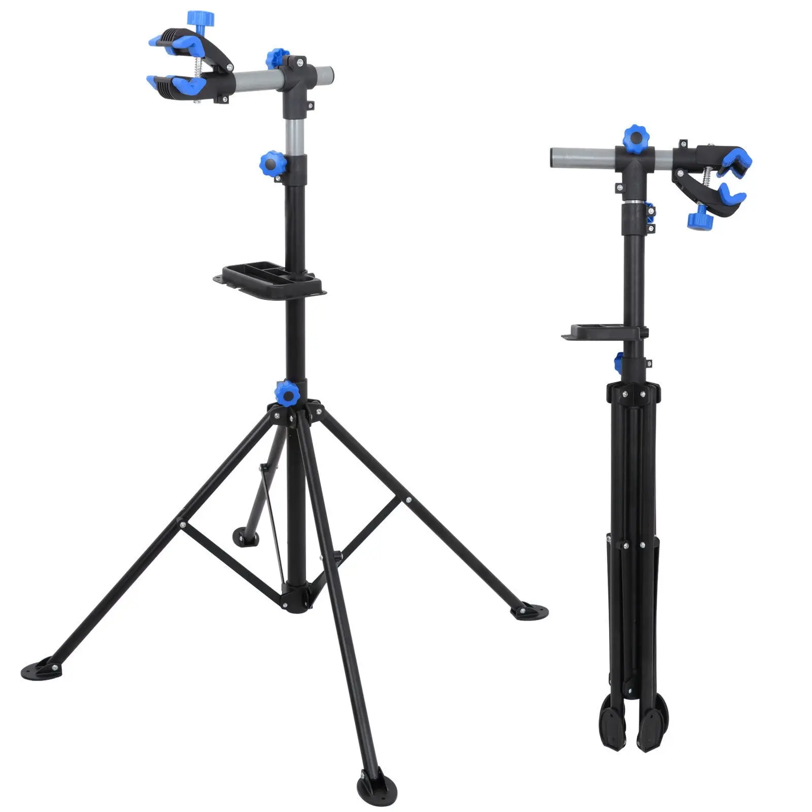 Adjustable Arm Bicycle Repair Stand - Black, 360-Degree Rotation, 66 lbs Capacity, Adjustable Handlebar Rod, Built with a Tool Tray, for Bike Tools & Equipment, Clamps Rotate 360 Degrees, Easy To Assemble, Cycling Gear, Bike Repair, Collapsible, Clamp Rot