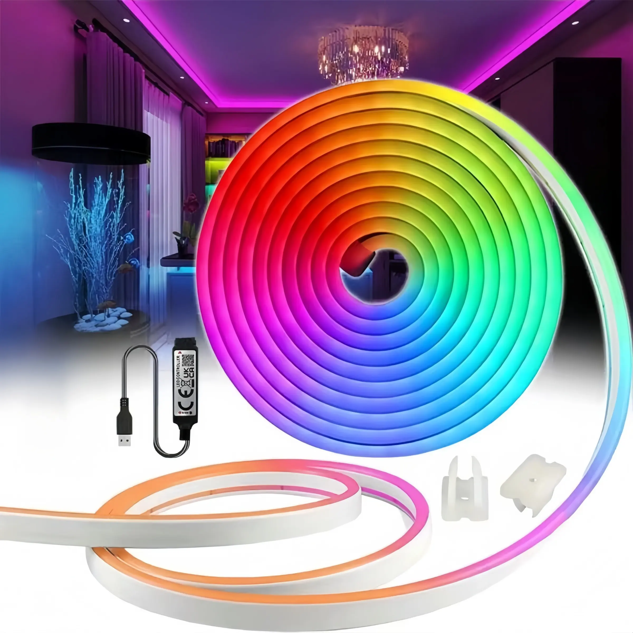 LED Neon Strip Light, 3 Button Remote Control, Flexible Multi-Color Lighting, Led Adjustable Lighting, Ideal Atmosphere Lamp for Parties and Gatherings, Neon Accent Lights, Flexible Ambient Lighting, Led Decoration