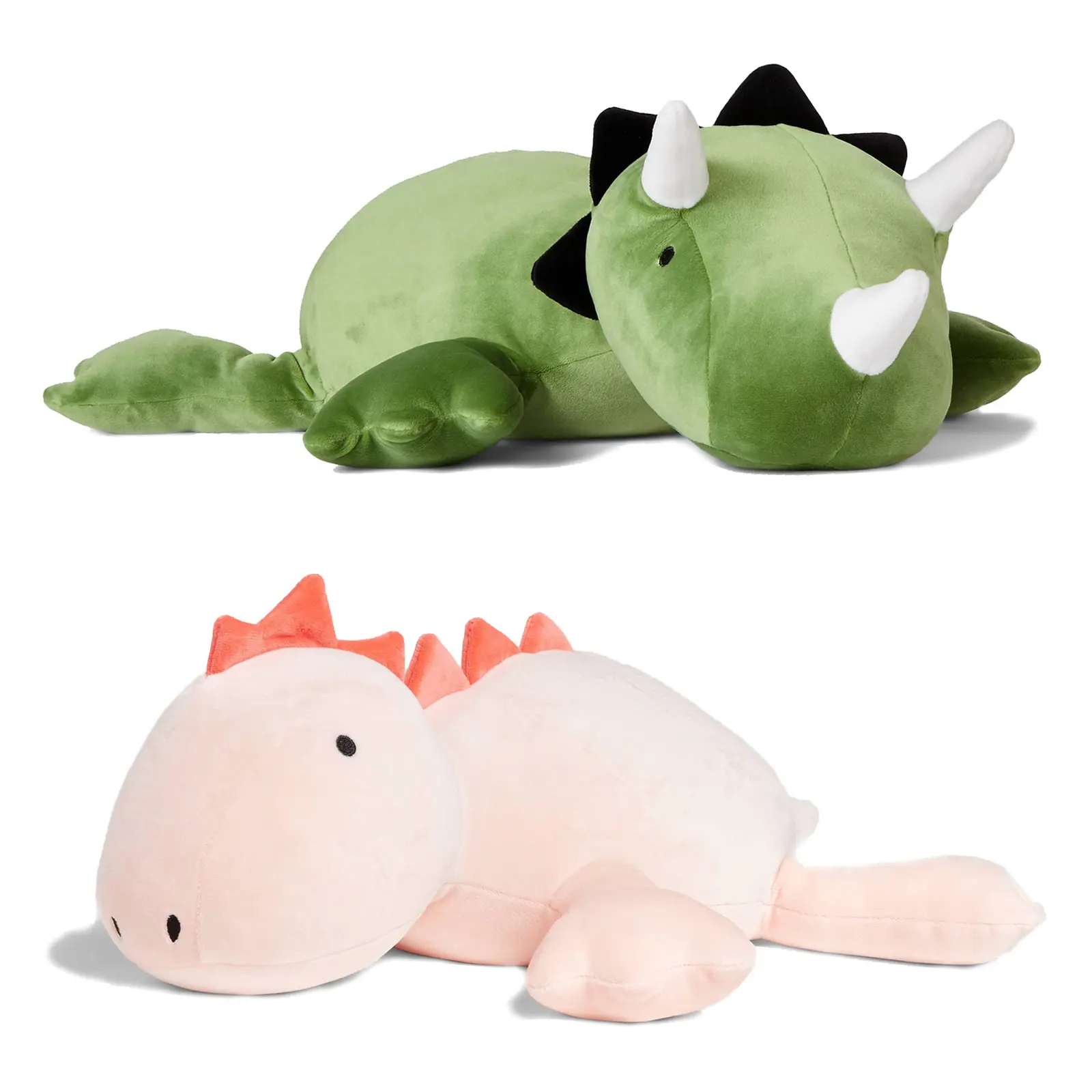 1.4 LB Weighted Stuffed Triceratops,Stegosaurus Animals Plush - 16 Inch Squished Long Dinosaur Jumbo Pillow - Kawaii Plushies Hugging Toy Gifts for Kids - Soft Green Dino Stuffed Animal Toy (Triceratops, Stegosaurus)