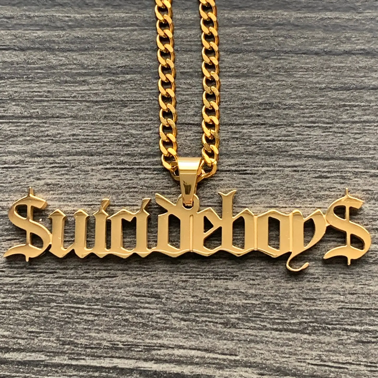 $uicideboy$ Necklace - 1.5" Gold Plated Mirror Polished Stainless Steel Pendant Hypoallergenic Rust Resistant Suicideboys G59 Jewelry with Choice of Chain Free Gift Included