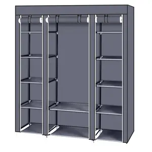 【Mother'sDaygift】Karlhome  69" Portable Clothes Closet Wardrobe Storage Organizer with Non-Woven Fabric Quick and Easy to Assemble Extra Strong and Durable Gray