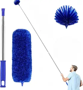 Aluminium Cobweb Duster Kit with 15-100 Inch Extension Pole Handle, 2PCS Spider Web Remover Set for Wall & Ceiling Fan Home Care Supplies, With Handle