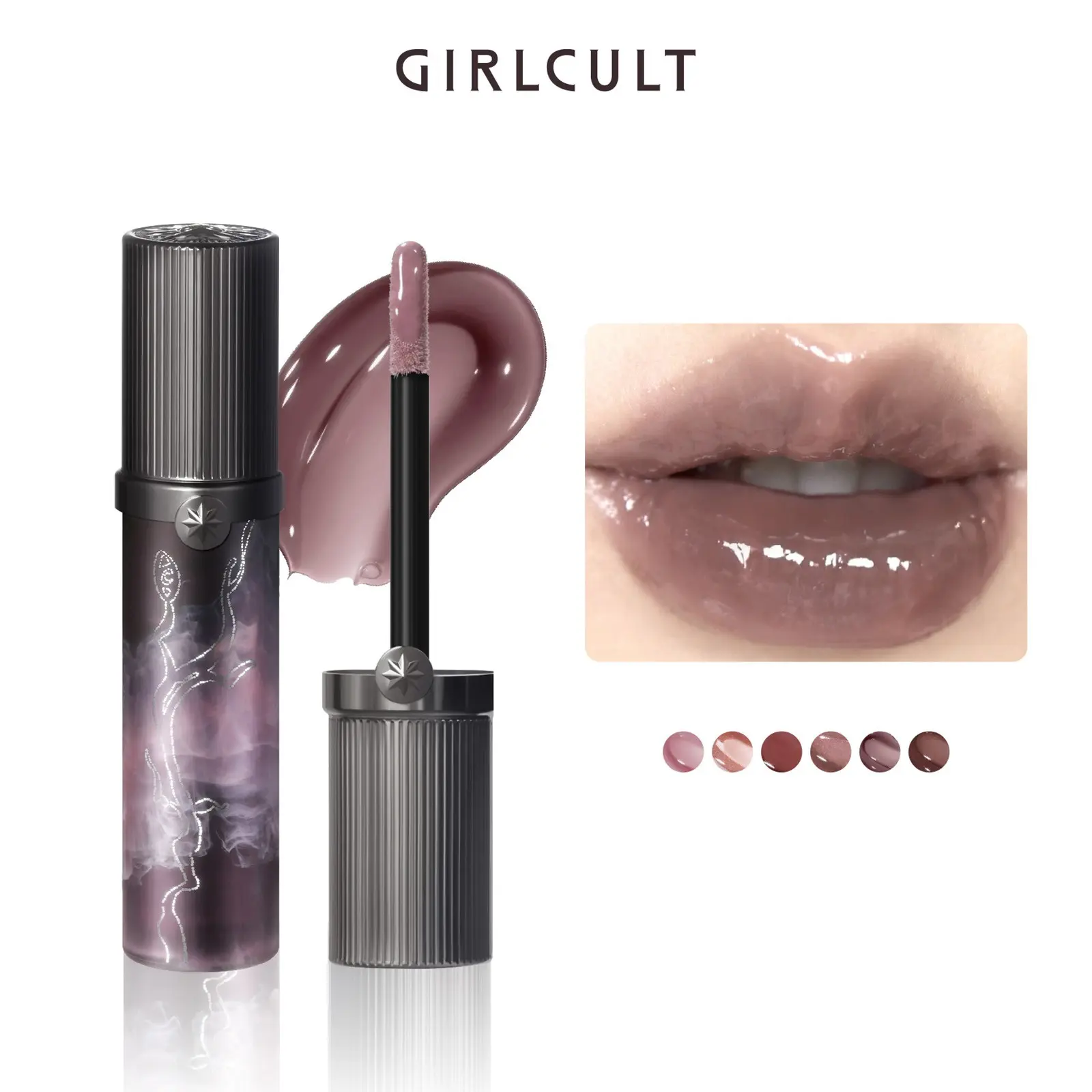 GIRLCULT Crystal Hydrating Lip Gloss Gel Makeup, Mauve Purple Pink Brown Radiant Mirror Tint with Purple Gold Shimmer Glossy
