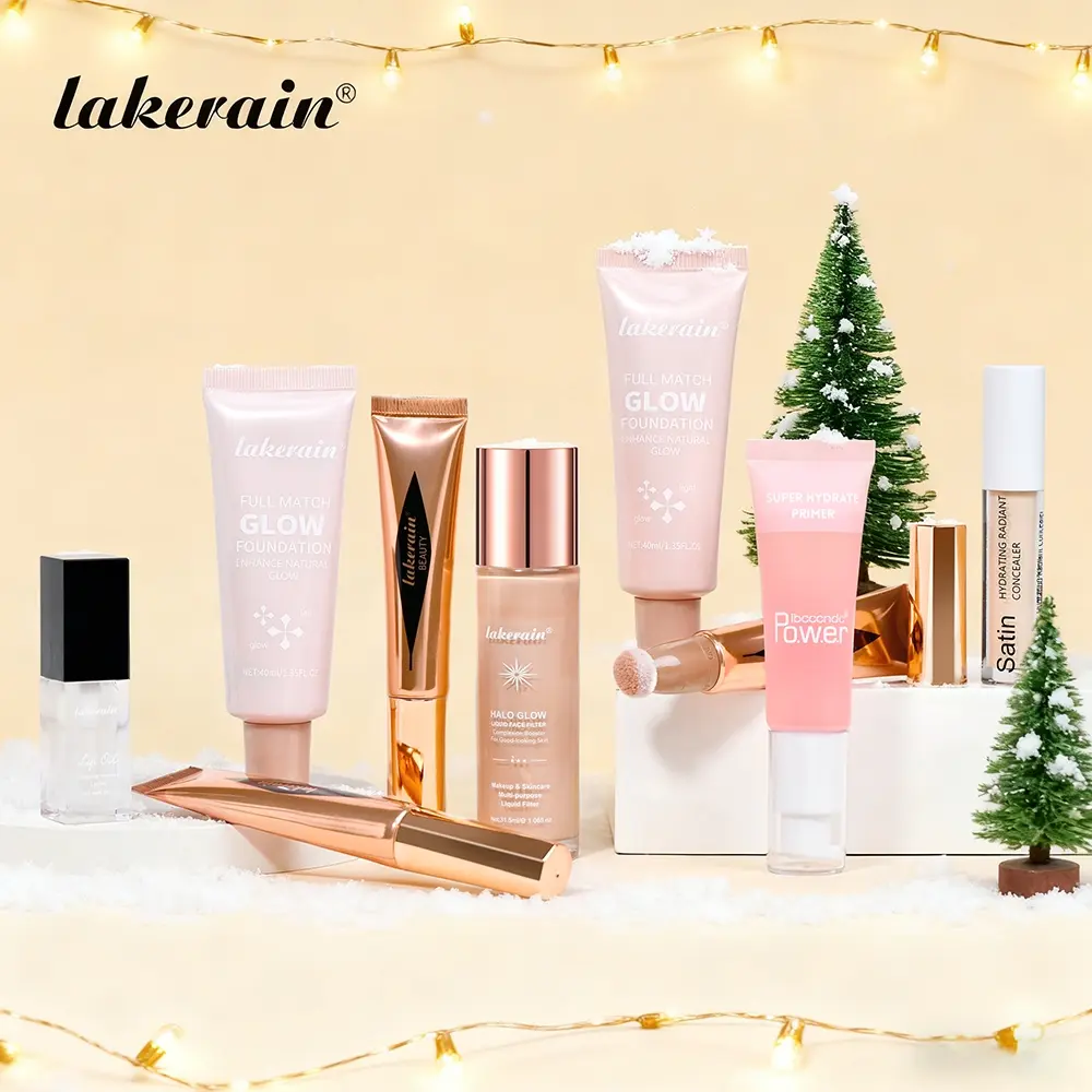 Lakerain Beginner Makeup Set, 9 Counts/set Liquid Foundation & Highlighter & Concealer & Primer & Lip Oil & Contour & Blush, Long-lasting Full Face Cosmetics Set for Women, Beauty Kit