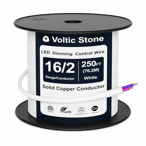 16/2 0-10V Dimming Dimmer LED Switch Wire, Full-Size 16 AWG Solid Bare Copper Control Cable, ETL Listed CL3P Plenum Rated Flame-Retardant, Pink & Purple, for 0–30V Low Voltage System