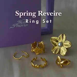 NailPhoria｜Spring Styling Ring Set – Complete the Look | 5-Piece Gold-Tone Rings