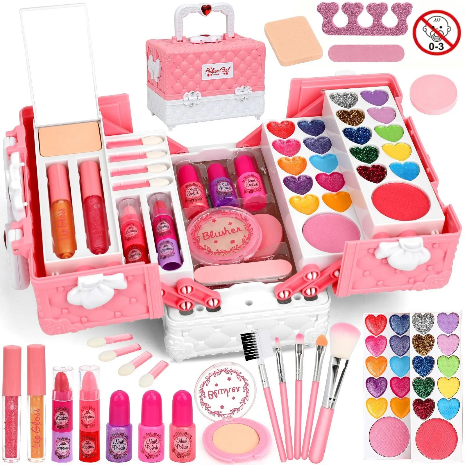 45 Pcs Washable Kids Makeup Kit, Non-Toxic Safe Real Makeup Toy Set for Little Girls, Princess Dress Up Pretend Play Toys Pretend Playset, Ideal Christmas Birthday Holiday Gifts for 3 4 5 6 7 8 9 10 11 12 Year Old Girls ( Pink )