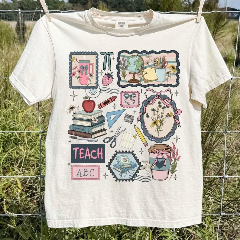 Comfort Colors teacher T-Shirt, cottagecore teacher, retro teacher, Teacher Appreciation Tee, Librarian Scrapbook Tee, Antique Teacher Gift
