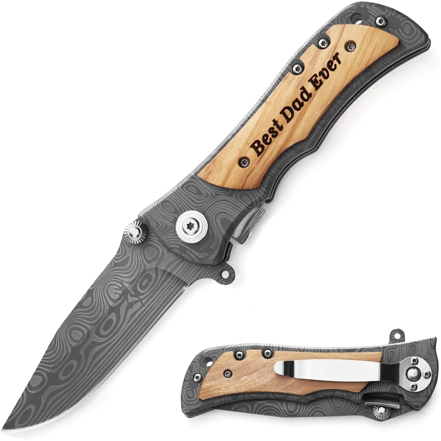 Personalized Engraved Folding Knife for Dad from Daughter Son - Men Camping Fishing Hunting Knives with Pocket Clip - for Fathers Day Birthday Christmas Thanksgiving