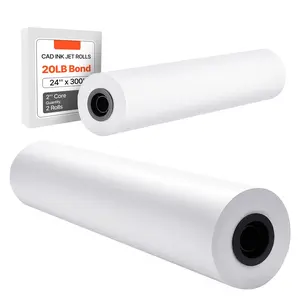 Wide Format Plotter Paper Roll 24 In X 300 Ft, Pack Of 2 CAD Bond Paper Rolls With 2 In Core, 20 Lb Bond Paper For CAD Drawings, Engineering Plans, GIS Maps, Architectural Designs, Large Format Printing