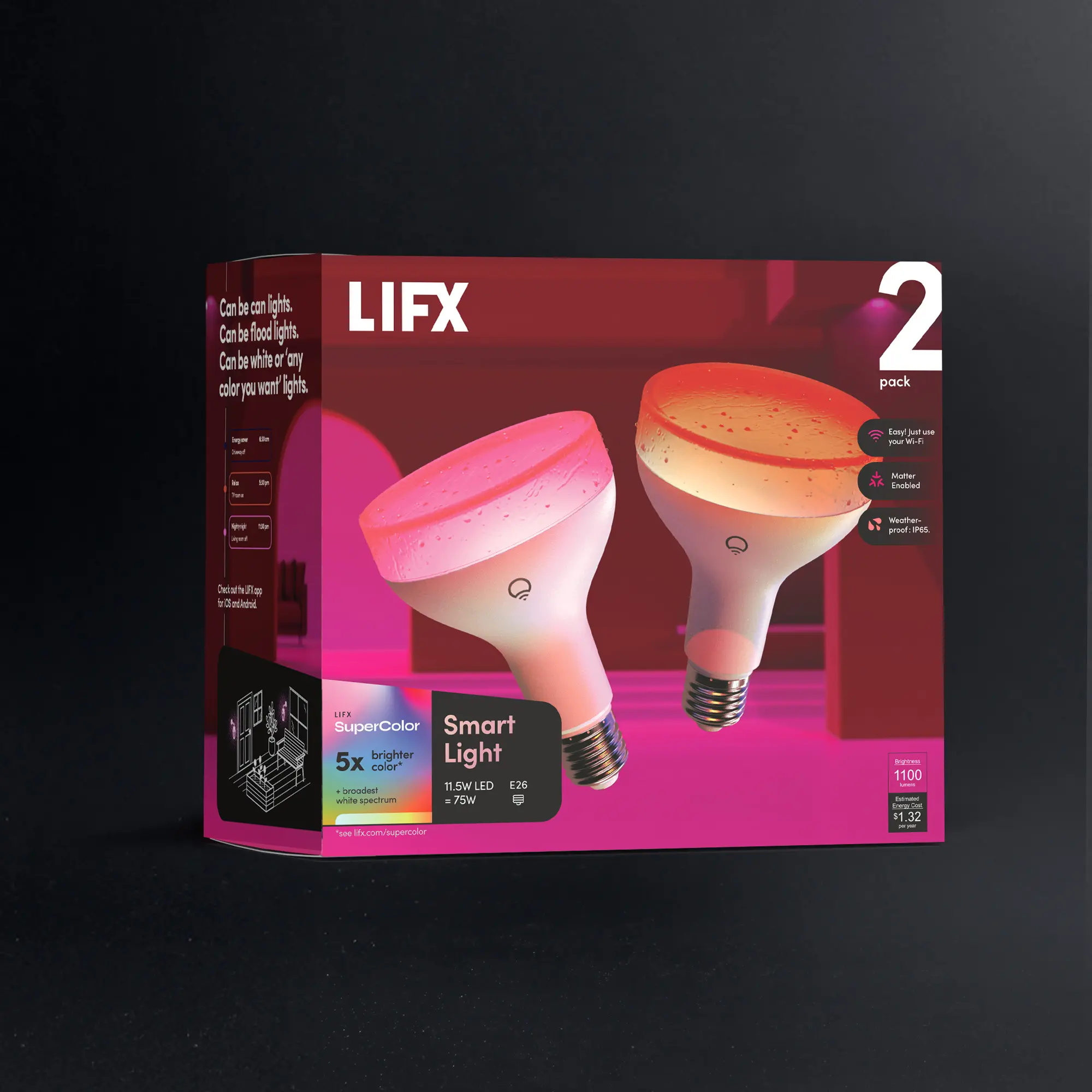 LIFX SuperColor BR30 Smart Light 2-Pack - 1100 Lumens