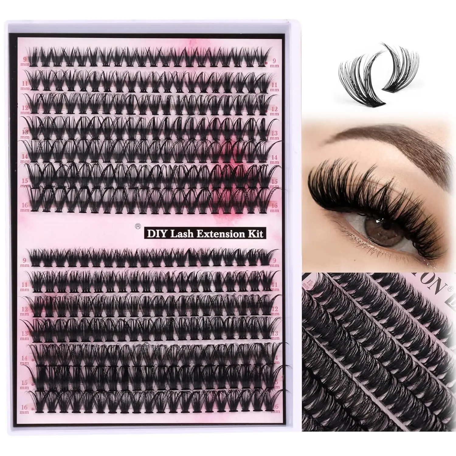 Cluster Lashes 280 count Lash Clusters D Volume Eyelashes Extensions 9-16 mm Mix 40D+50D Individual Lashes Thin Band Eyelashes Cluster for DIY Lash Extension Beginners (Lash Clusters)